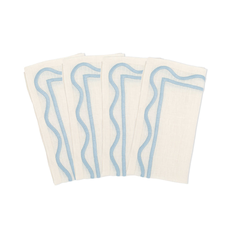 Colorblock Embroidered Linen - Napkins Blue (Set of 4)