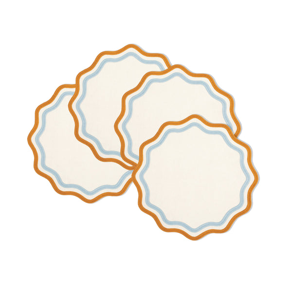 Colorblock Embroidered Linen - Placemats Blue / Amber (Set of 4)