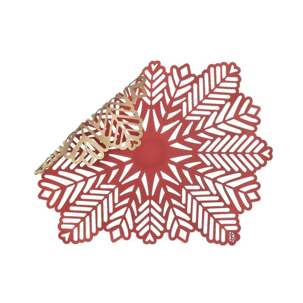 Placemat Snow - Gold / Red