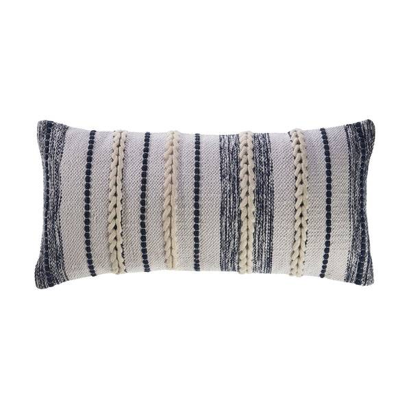Braided White and Navy Contemporary Throw Pillow Rectangle