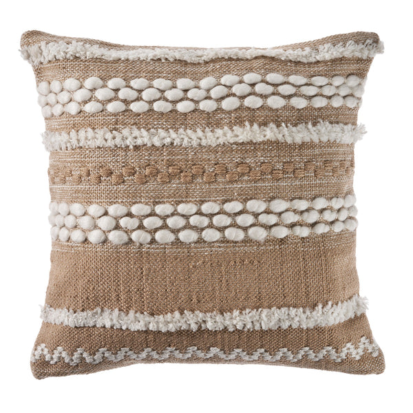 Neutral Textured Embroidered Throw Pillow  Square