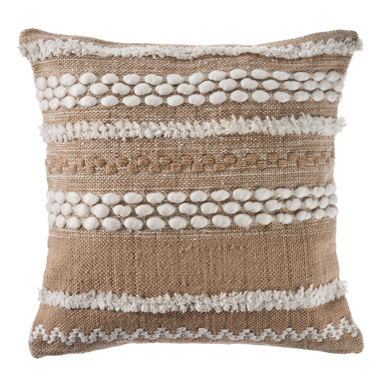 Neutral Textured Embroidered Throw Pillow  Square