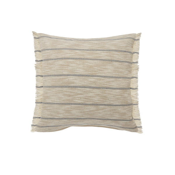 Coastal Cottage Minimalist Striped Throw Pillow with Fringe Square