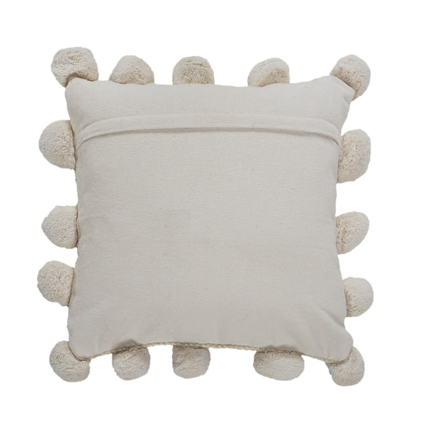 Natural Jute Throw Pillow with Pom Poms Border Square
