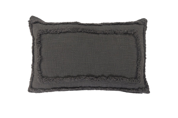 Modern Tufted Solid Gray Lumbar Throw Pillow Rectangle