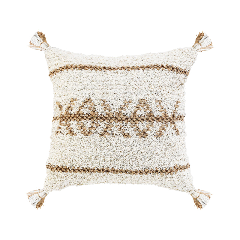 Boho Chic Geometric Jute and Cotton Throw Pillow Square