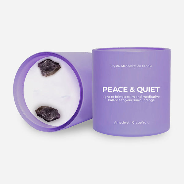 Peace & Quiet - Crystal Manifestation Candle - Grapefruit Scented with Amethyst