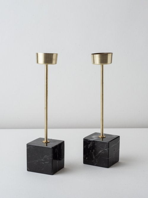 Pedestal - Candle Holders Black Marble (Set of 2)