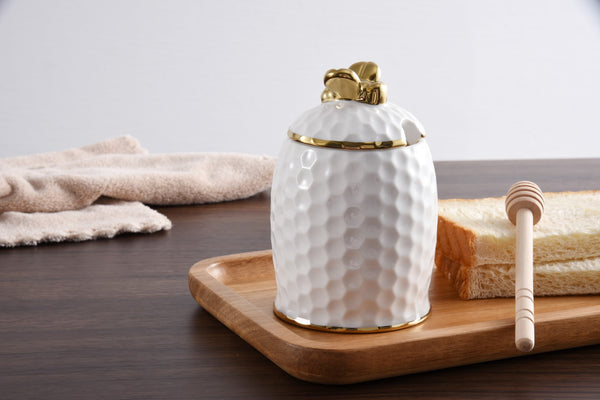 White and Gold - Honey Jar Set
