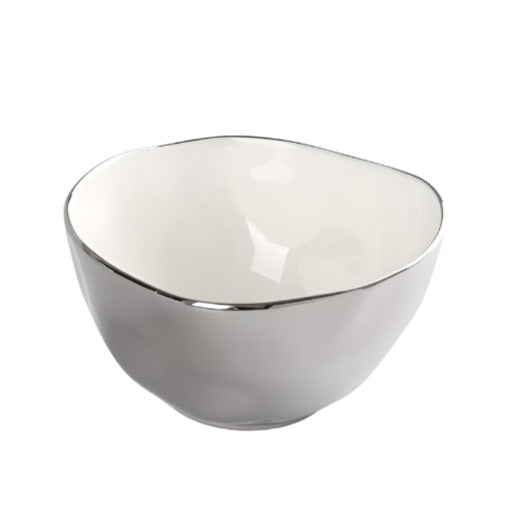 Thin and Simple - White and Silver - Large Bowl