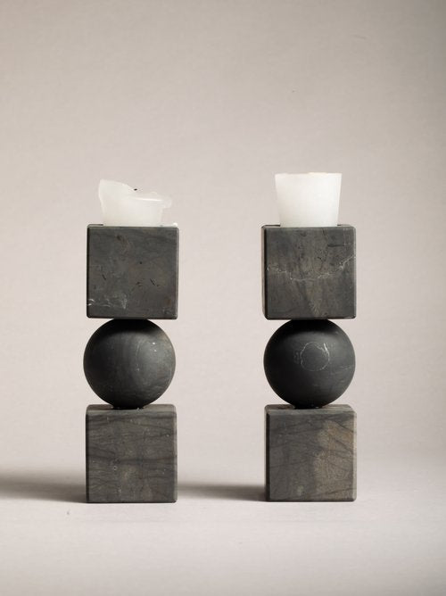 Totem  - Candle Holders Black Marble (Set of 2)