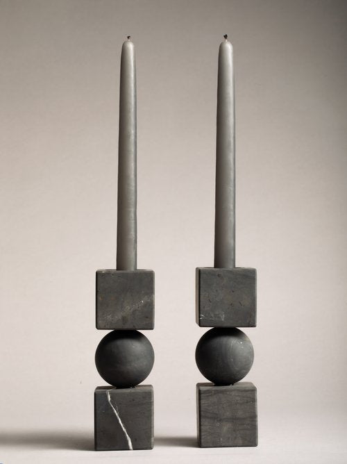 Totem  - Candle Holders Black Marble (Set of 2)