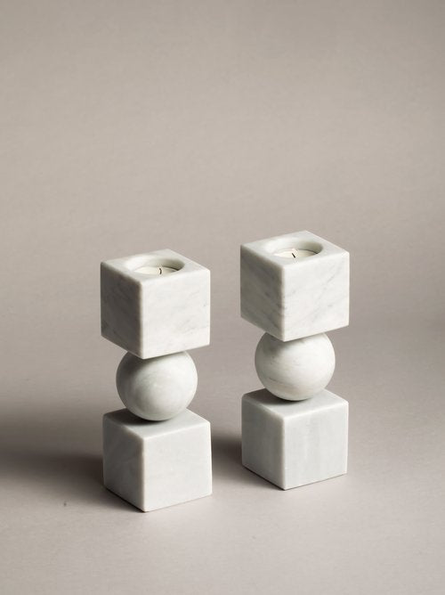 Totem  - Candle Holders White Marble (Set of 2)
