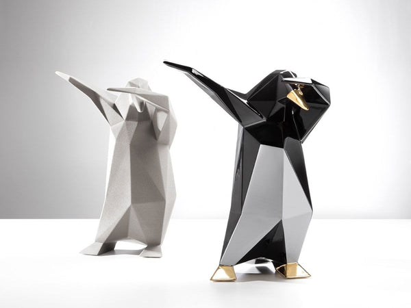 Dab Penguin - Sculpture Glossy Black / White And Gold
