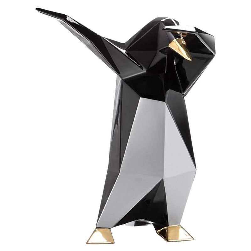 Dab Penguin - Sculpture Glossy Black / White And Gold