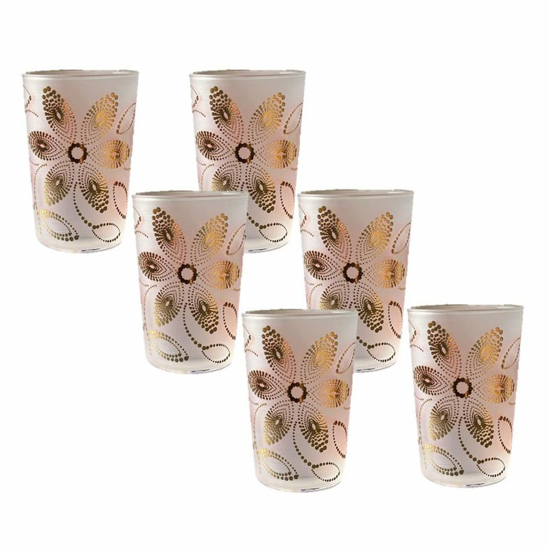 Tea Glasses Frosted Clear Gold Flower - (Set of 6)