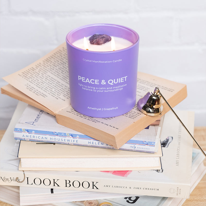 Peace & Quiet - Crystal Manifestation Candle - Grapefruit Scented with Amethyst