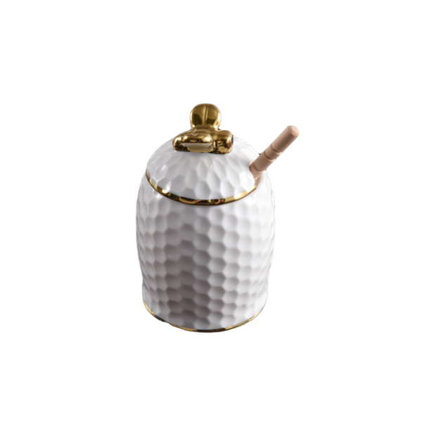 White and Gold - Honey Jar Set